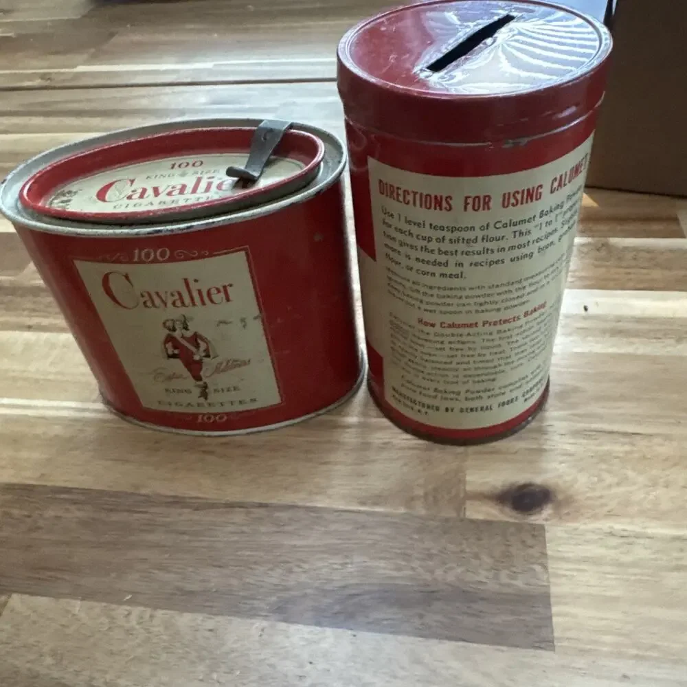 Vintage 1950’s CALUMET‎ Baking Powder Tin And Cavalier Cigarettes Tin 100 Count